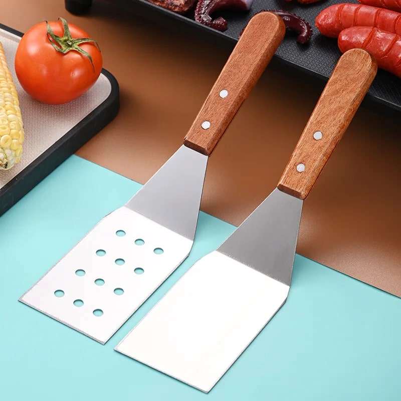 Stainless Steel BBQ Spatula with Wooden Handle, 28.5-28.8cm, 2 Options