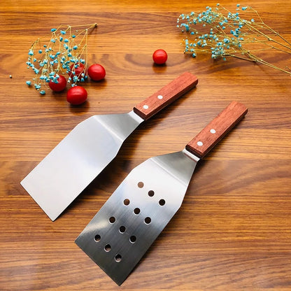 Stainless Steel BBQ Spatula with Wooden Handle, 28.5-28.8cm, 2 Options