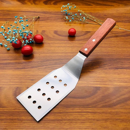 Stainless Steel BBQ Spatula with Wooden Handle, 28.5-28.8cm, 2 Options