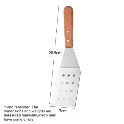 Stainless Steel BBQ Spatula with Wooden Handle, 28.5-28.8cm, 2 Options - Leaky shovel