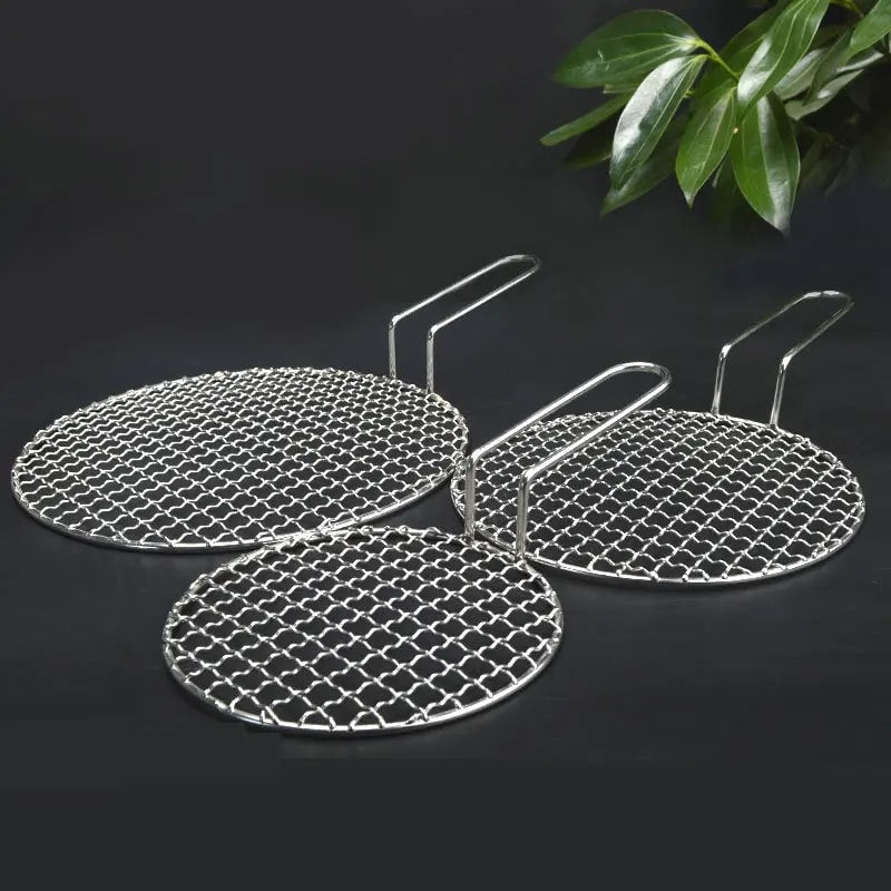 Round Stainless Steel 304 BBQ Grill Mesh with 10cm Handle, 16.5-48cm Sizes