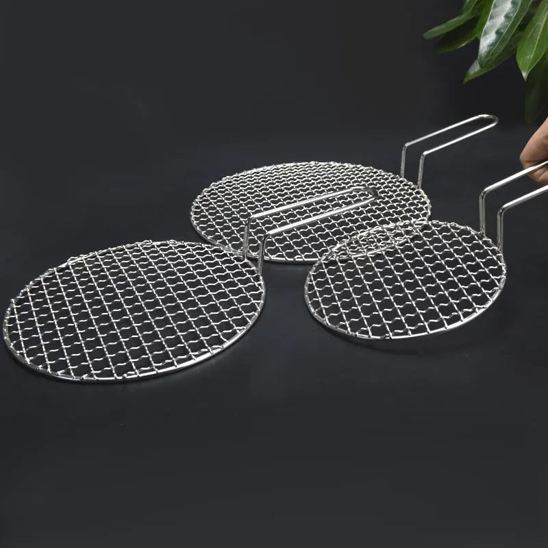 Round Stainless Steel 304 BBQ Grill Mesh with 10cm Handle, 16.5-48cm Sizes
