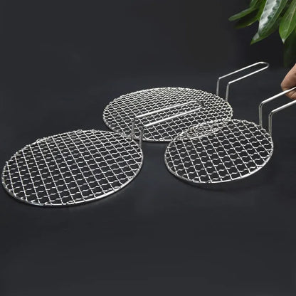Round Stainless Steel 304 BBQ Grill Mesh with 10cm Handle, 16.5-48cm Sizes