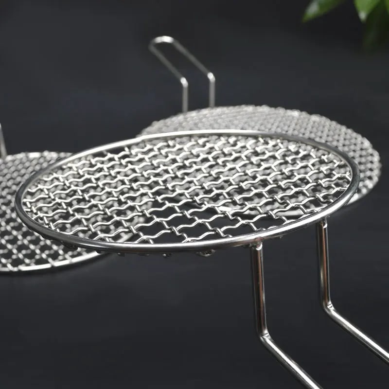 Round Stainless Steel 304 BBQ Grill Mesh with 10cm Handle, 16.5-48cm Sizes