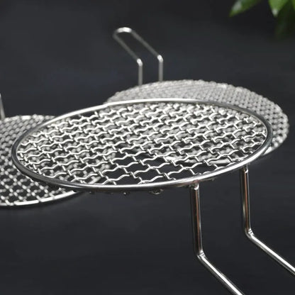 Round Stainless Steel 304 BBQ Grill Mesh with 10cm Handle, 16.5-48cm Sizes