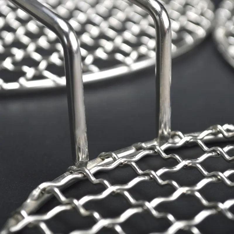 Round Stainless Steel 304 BBQ Grill Mesh with 10cm Handle, 16.5-48cm Sizes