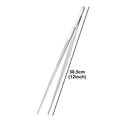 Barbecue Grill Tongs, Metal Food Tweezers, 10in or 12in Silver - 12in Slime