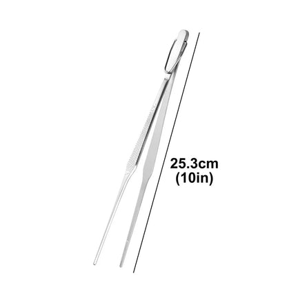 Barbecue Grill Tongs, Metal Food Tweezers, 10in or 12in Silver - 10in Slim with Hook