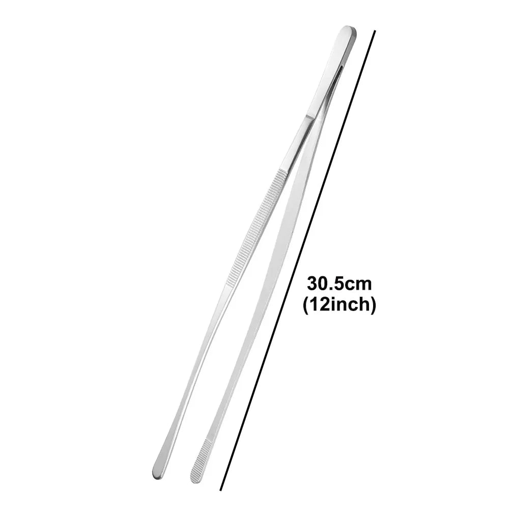Barbecue Grill Tongs, Metal Food Tweezers, 10in or 12in Silver - 12in Wide