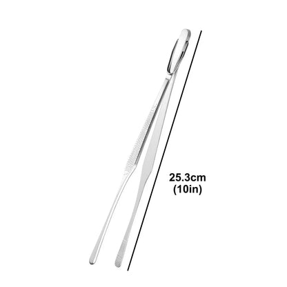Barbecue Grill Tongs, Metal Food Tweezers, 10in or 12in Silver - 10in Wide With Hook