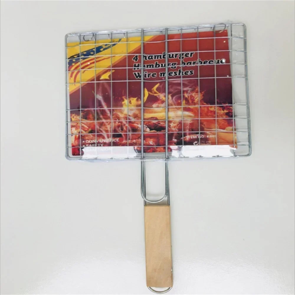 Foldable BBQ Grill Basket for Fish and Vegetables, Iron Wire Mesh, 21.5 x 19cm