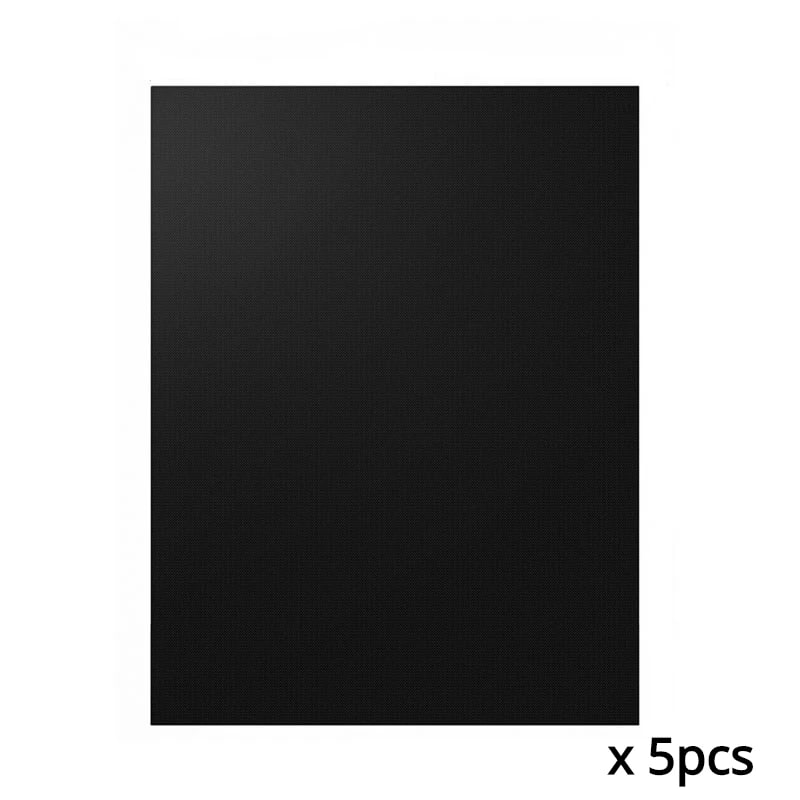 Non-Stick BBQ Grill Mat 40 x 33cm Black Reusable Cooking Sheet - 5pcs black