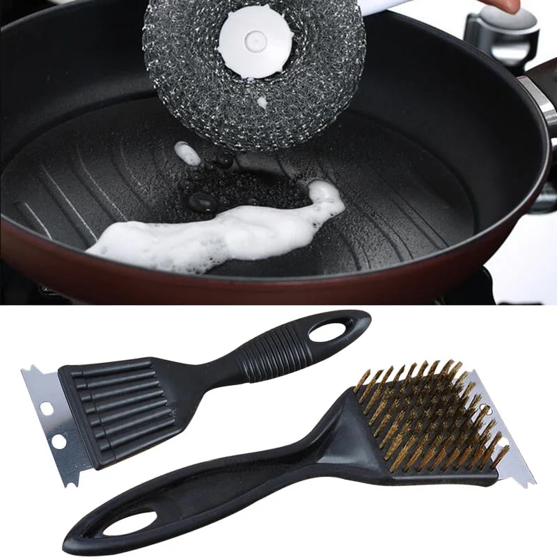 BBQ Grill Cleaning Brush Set of 2 Black Plastic 21 x 7.3cm