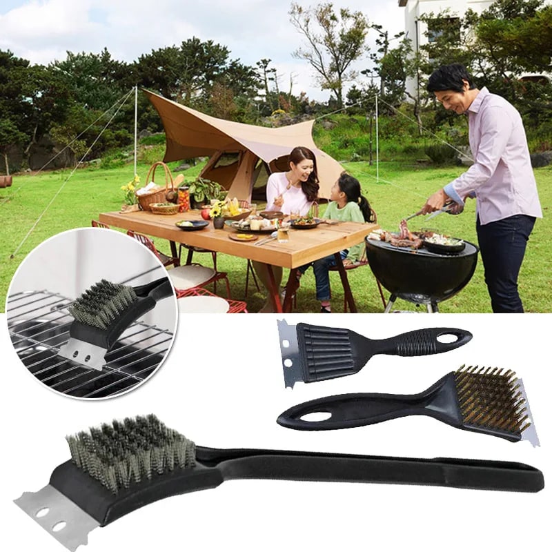 BBQ Grill Cleaning Brush Set of 2 Black Plastic 21 x 7.3cm