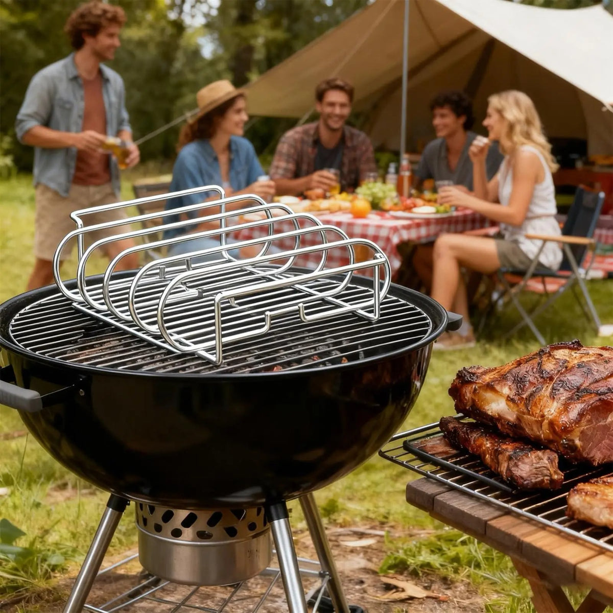 4-Slot Stainless Steel BBQ Rib Rack, 30cm Grill Stand for Home Cooking
