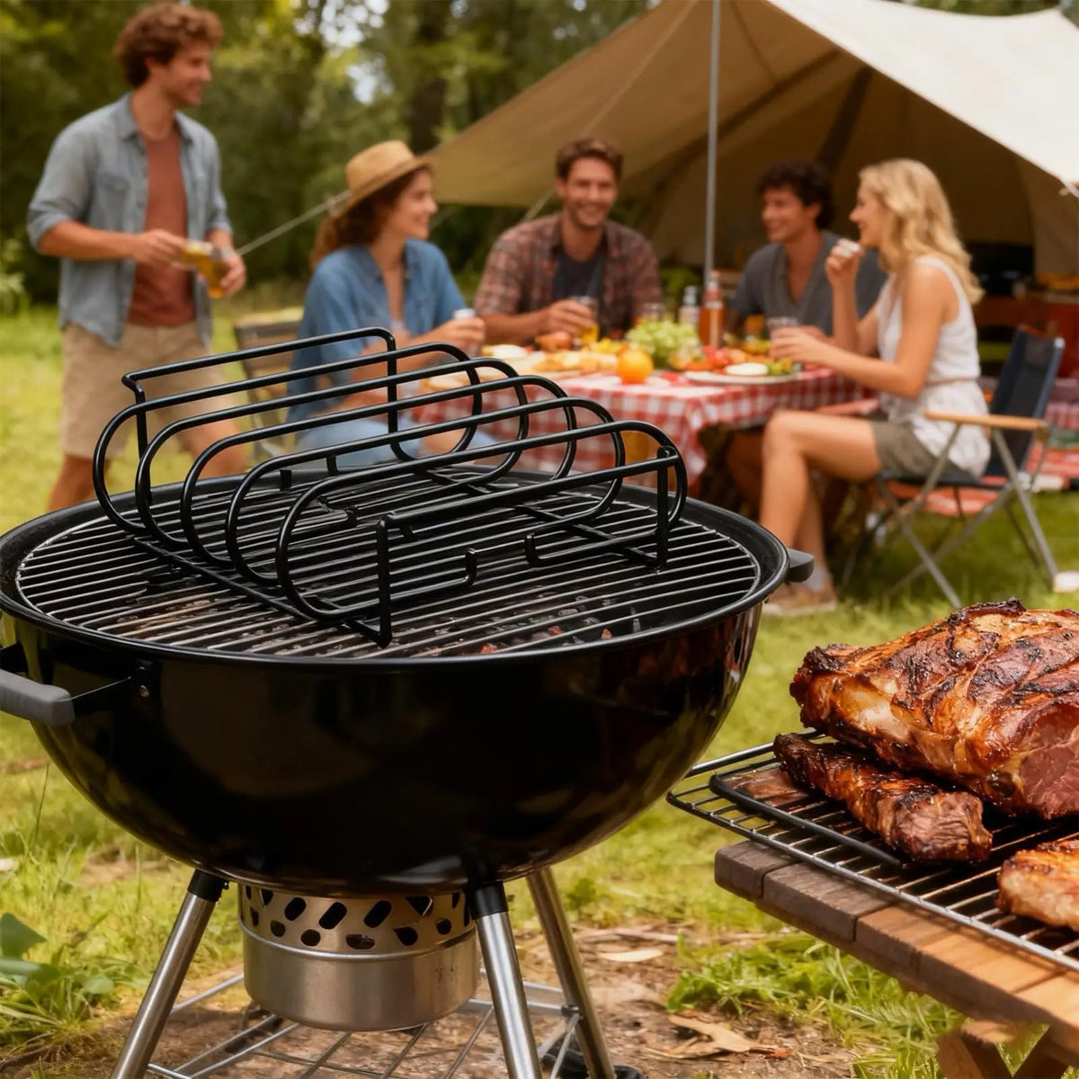 4-Slot Stainless Steel BBQ Rib Rack, 30cm Grill Stand for Home Cooking