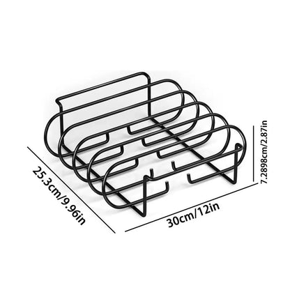 4-Slot Stainless Steel BBQ Rib Rack, 30cm Grill Stand for Home Cooking - Black