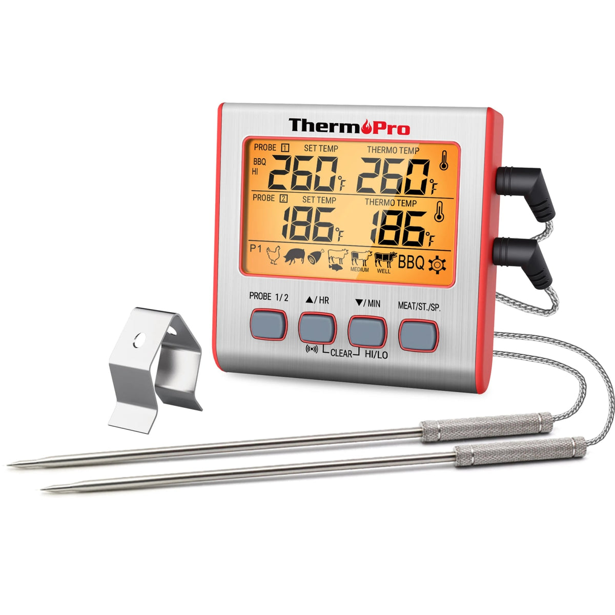 TempPro TP17 Dual Probe Digital Meat Thermometer with 100cm Cable - TP17-Red