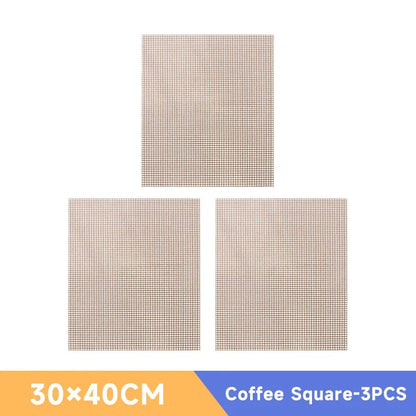 Reusable Non-Stick BBQ Mesh Mat, Heat-Resistant Grill Liner, 30cm or 40cm - Coffee Square-3PCS