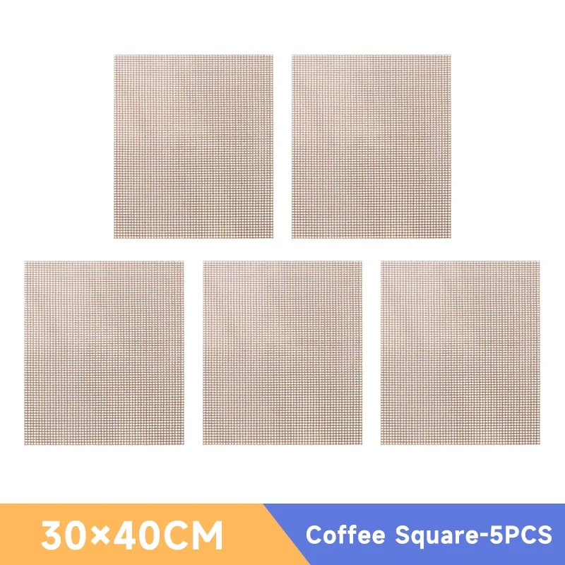 Reusable Non-Stick BBQ Mesh Mat, Heat-Resistant Grill Liner, 30cm or 40cm - Coffee Square-5PCS