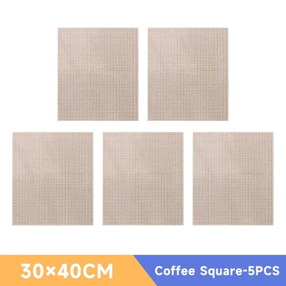 Reusable Non-Stick BBQ Mesh Mat, Heat-Resistant Grill Liner, 30cm or 40cm - Coffee Square-5PCS