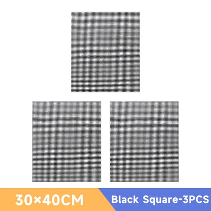 Reusable Non-Stick BBQ Mesh Mat, Heat-Resistant Grill Liner, 30cm or 40cm - Black Square-3PCS