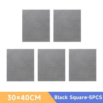 Reusable Non-Stick BBQ Mesh Mat, Heat-Resistant Grill Liner, 30cm or 40cm - Black Square-5PCS