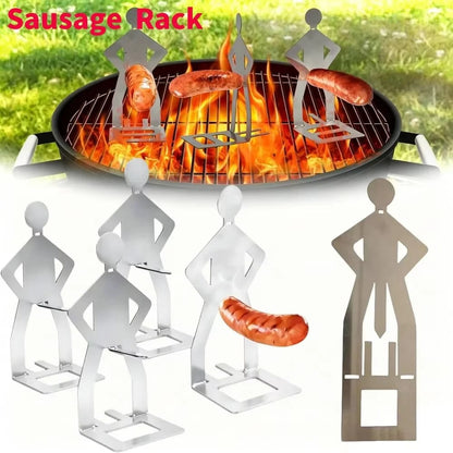 Stainless Steel BBQ Sausage Holder, Reusable Hot Dog Stand, 1-5 Piece Packs