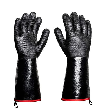 Heat Resistant BBQ Gloves, Rubber Neoprene, 500°C, Long Cuff, 2-Piece Set