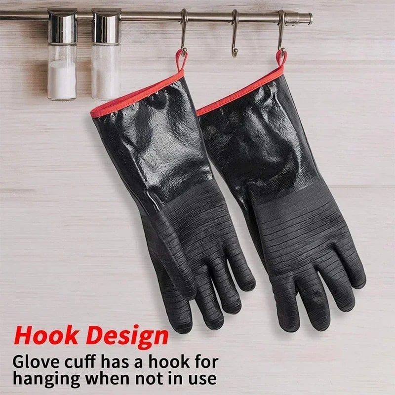Heat Resistant BBQ Gloves, Rubber Neoprene, 500°C, Long Cuff, 2-Piece Set