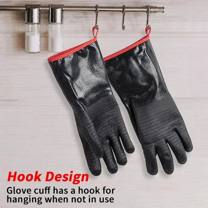 Heat Resistant BBQ Gloves, Rubber Neoprene, 500°C, Long Cuff, 2-Piece Set