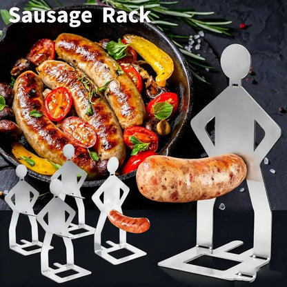 Stainless Steel BBQ Sausage Holder, Reusable Hot Dog Stand, 1-5 Piece Packs