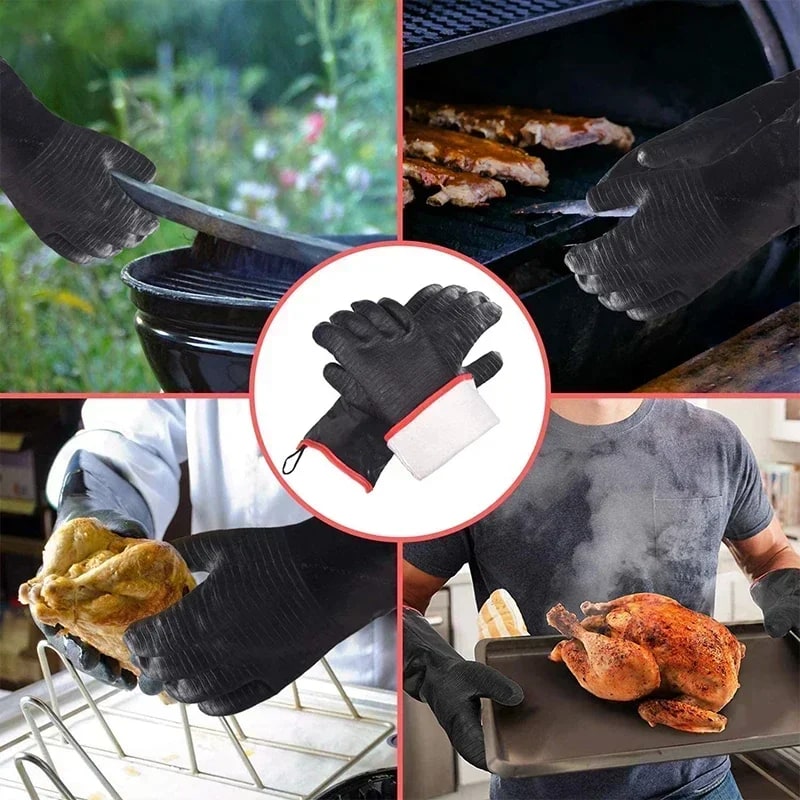 Heat Resistant BBQ Gloves, Rubber Neoprene, 500°C, Long Cuff, 2-Piece Set