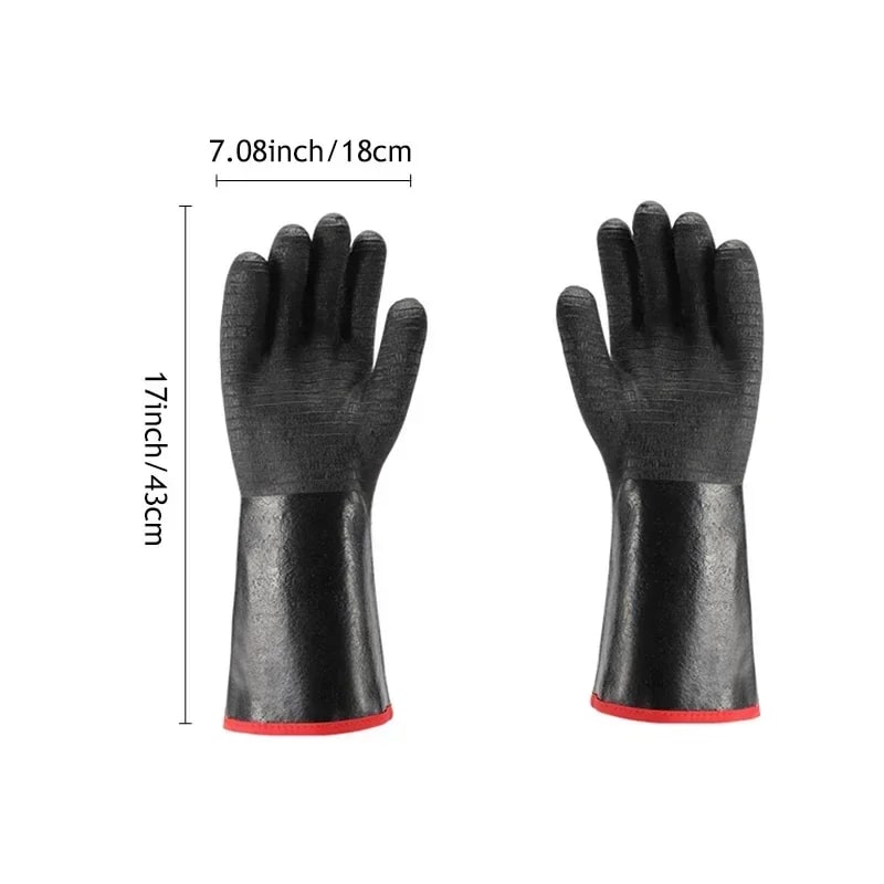 Heat Resistant BBQ Gloves, Rubber Neoprene, 500°C, Long Cuff, 2-Piece Set - 18INCH-Thin-700 F