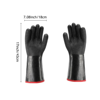 Heat Resistant BBQ Gloves, Rubber Neoprene, 500°C, Long Cuff, 2-Piece Set - 18INCH-Thin-700 F
