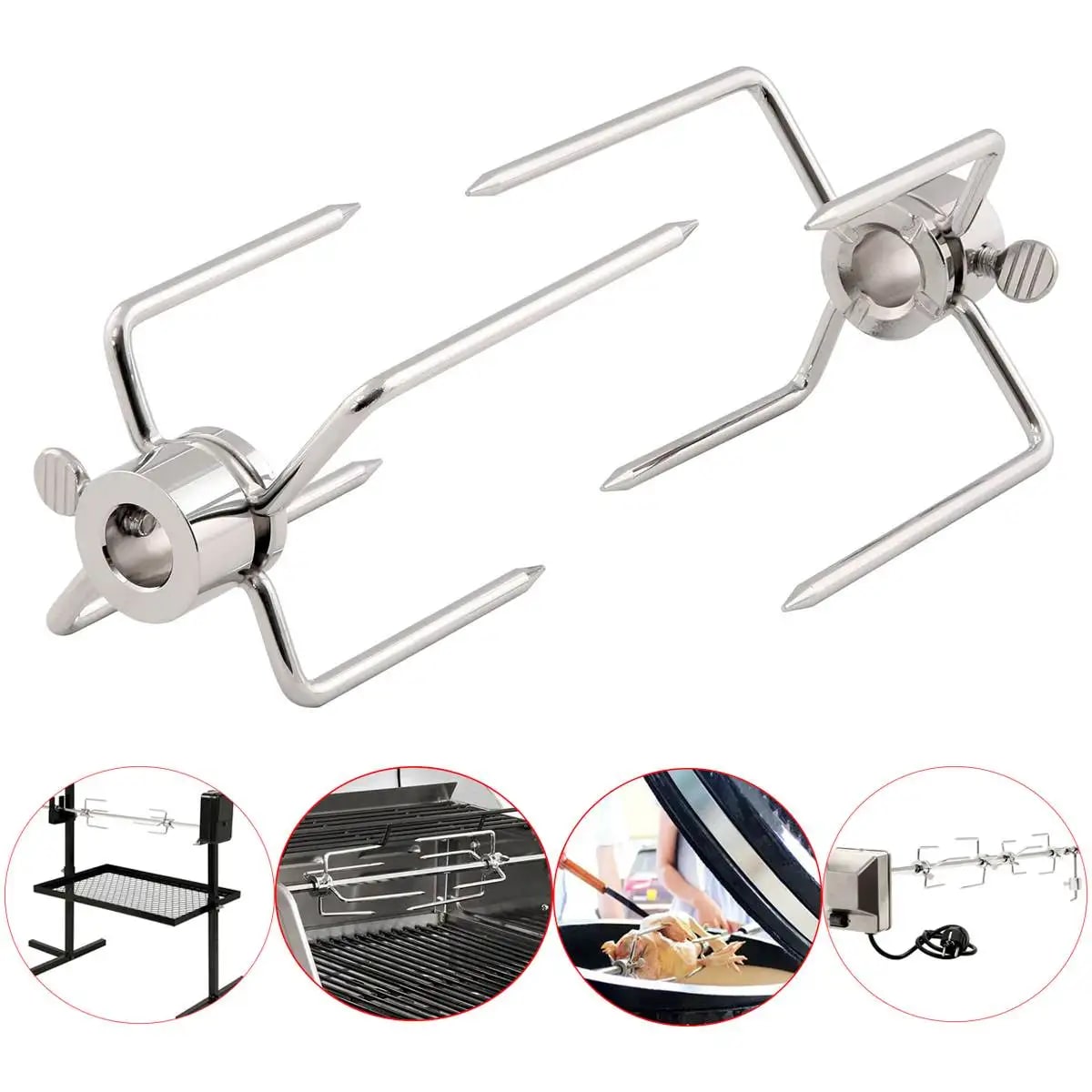 Metal Rotisserie Grill Fork and BBQ Rod Set for Cooking, Baking and Barbecue