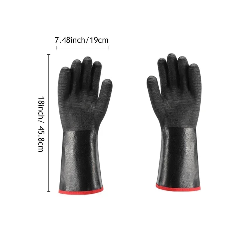 Heat Resistant BBQ Gloves, Rubber Neoprene, 500°C, Long Cuff, 2-Piece Set - 18INCH-Thick-932 F
