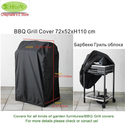 Black Fabric BBQ Grill Cover with Drawstring, Water and Dust Protection, 72 x 52 x 110cm or 77 x 58 x 110cm