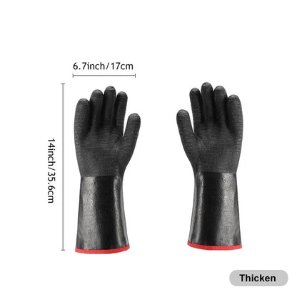 Heat Resistant BBQ Gloves, Rubber Neoprene, 500°C, Long Cuff, 2-Piece Set - 14INCH-Thick-932 F