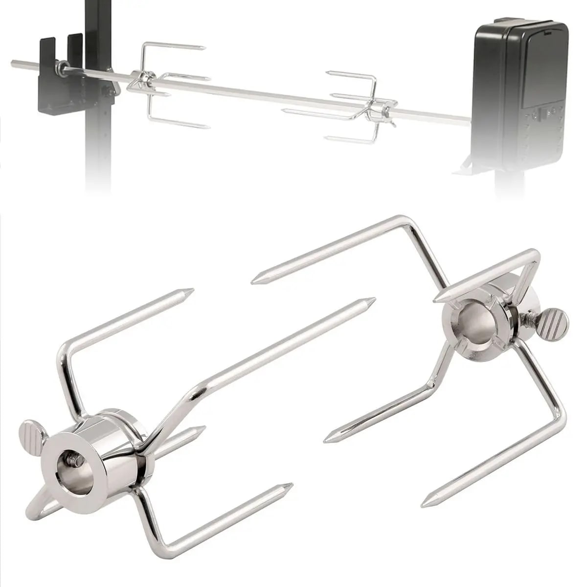 Metal Rotisserie Grill Fork and BBQ Rod Set for Cooking, Baking and Barbecue