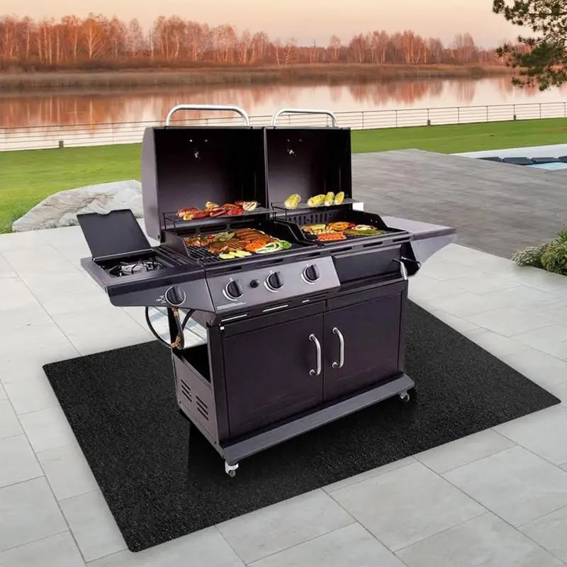Fireproof BBQ Grill Mat for Deck, Black Under-Barbecue Floor Mat