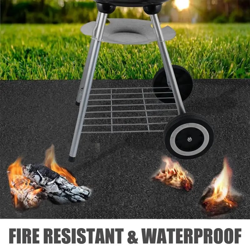 Fireproof BBQ Grill Mat for Deck, Black Under-Barbecue Floor Mat