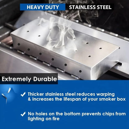 Stainless Steel Smoker Box for Gas BBQ, 22.4 x 9.3 x 4.4cm