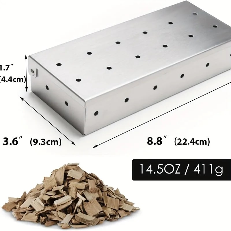 Stainless Steel Smoker Box for Gas BBQ, 22.4 x 9.3 x 4.4cm