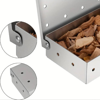 Stainless Steel Smoker Box for Gas BBQ, 22.4 x 9.3 x 4.4cm