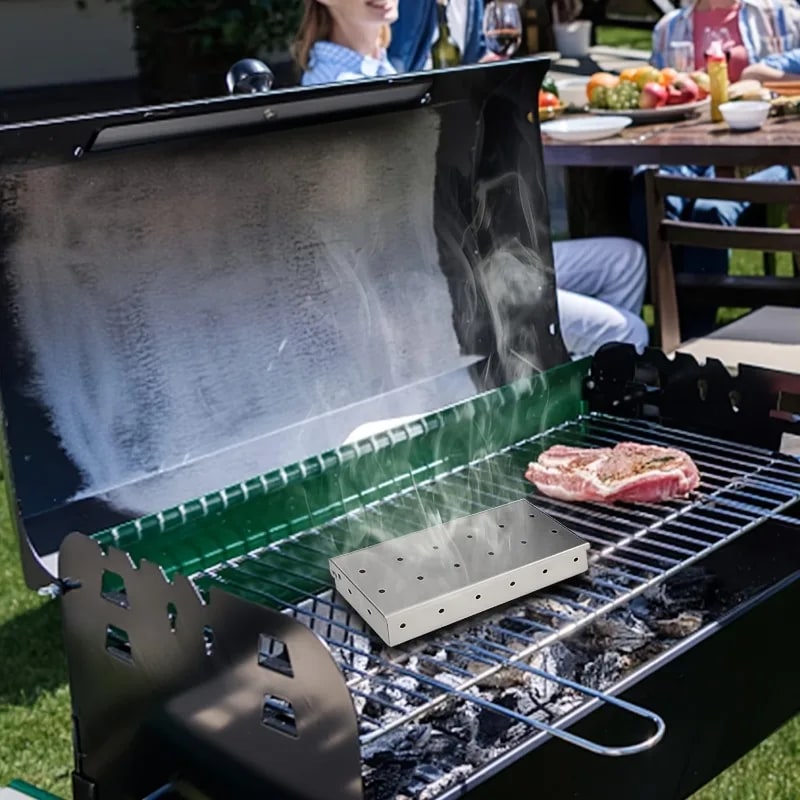 Stainless Steel Smoker Box for Gas BBQ, 22.4 x 9.3 x 4.4cm