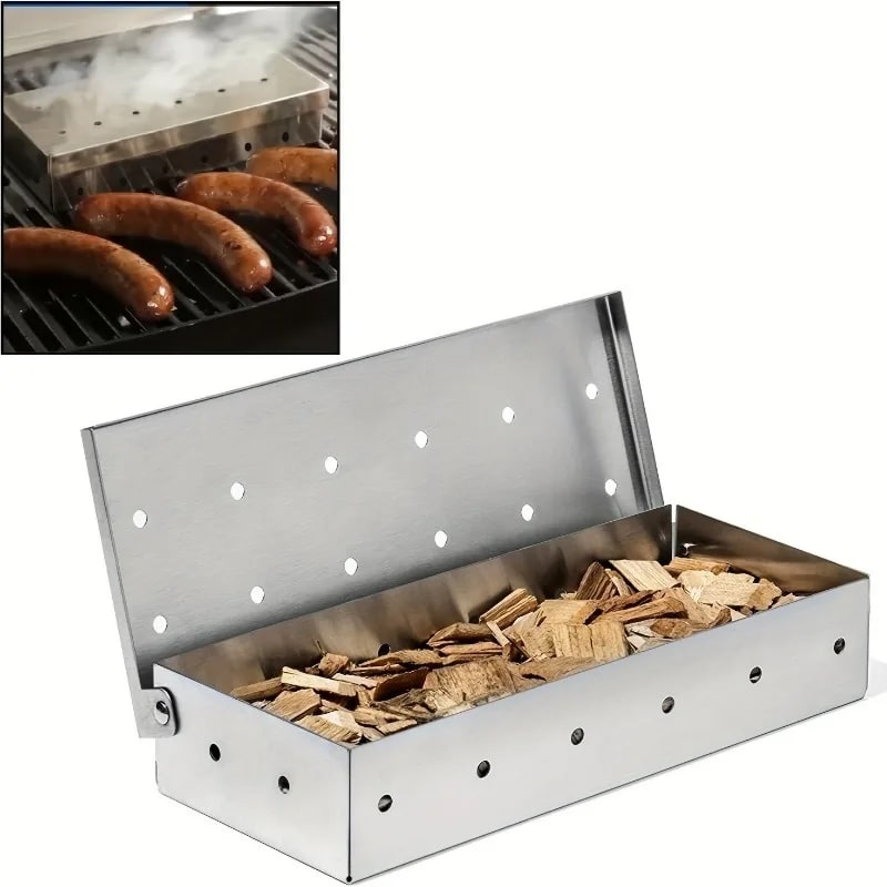 Stainless Steel Smoker Box for Gas BBQ, 22.4 x 9.3 x 4.4cm