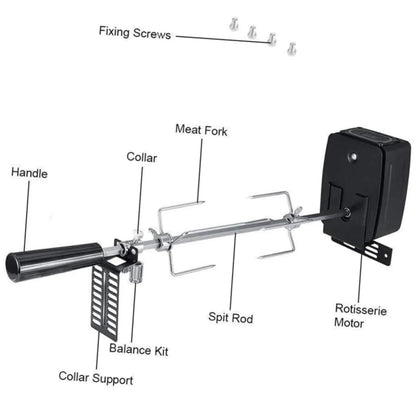 Rotisserie Grill Kit with Stainless Steel Spit, 15kg Capacity, 106cm