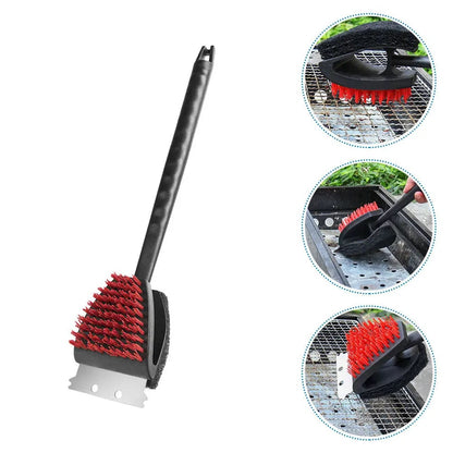BBQ Grill Cleaning Brush with Steel Bristles and Scraper, Black, 46cm