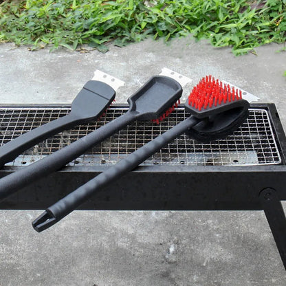 BBQ Grill Cleaning Brush with Steel Bristles and Scraper, Black, 46cm